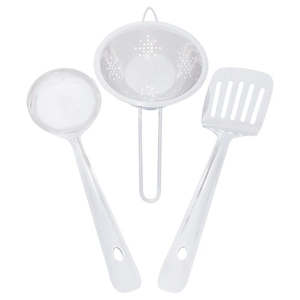 3 Piece Stainless Steel Utensil Set with Strainer, Ladle and Slotted Turner
